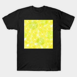 Lemon lime transparent slice print. Vibrant summer watercolor pencil illustration. Translucent yellow citrus fruits T-Shirt